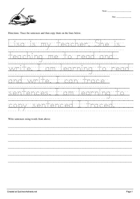 Trace The Sentence Worksheet Printable Word Searches