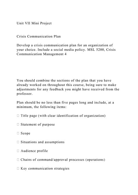 Unit Vii Mini Projectcrisis Communication Plandevelop A Cr Docx