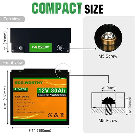 ECO WORTHY 12V Lithium Battery 30Ah Rechargeable LiFePO4 Lithium Ion