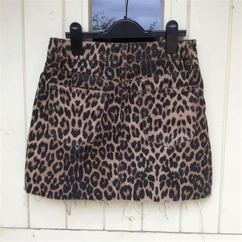 Zara Trf Leopard Print Denim Raw Hem Mini Skirt Depop