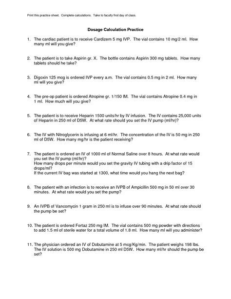 Med Math Practice Worksheets