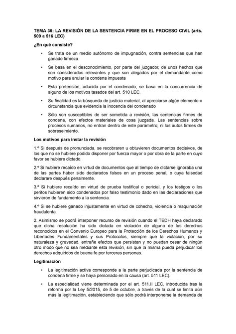 Tema La Revisi N De La Sentencia Firme En El Proceso Civil