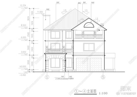 三层坡屋顶别墅建筑施工图下载【id1137938707】知末案例馆