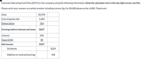 Solved Calculate Operating Cash Flow Ocf For The Compa