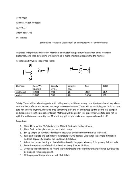 Experiment Pre And Post Lab Paper Cade Hogle Partner Joseph