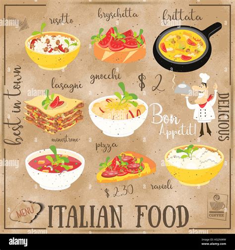 Italian Food Menu Card With Traditional Meal On Chalkboard Background Italian Cuisine Food