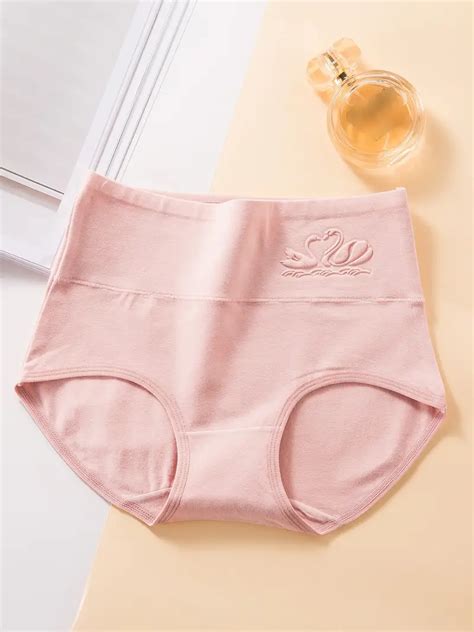 Simple Solid Briefs Breathable High Waist Stretchy Panties Temu