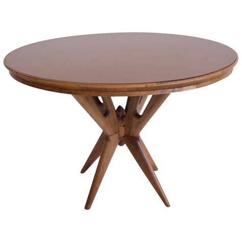 Italian Mid Century Wood And Glass Topped Round Dining Table At 1stdibs