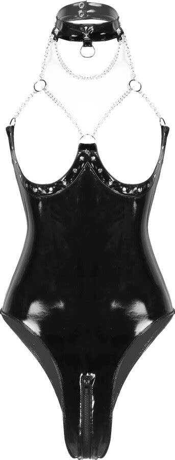 Aiihoo Women S Wetlook PVC Leather Leotard Bodysuit Teddy Lingerie