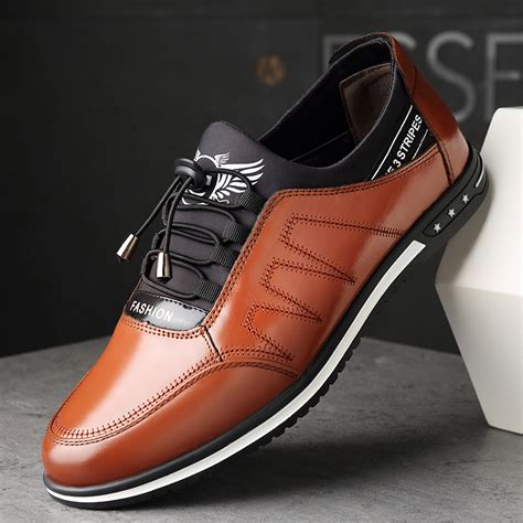 Men Microfiber Leather Comfy Non Slip Elastic Lace Business Casual