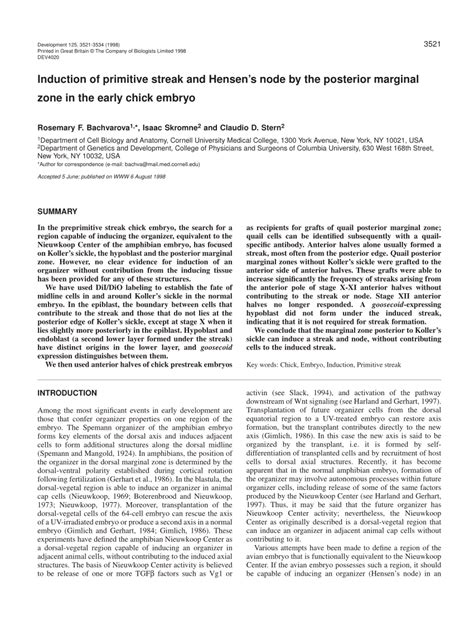 (PDF) Induction of primitive streak and Hensen's node by the posterior marginal zone