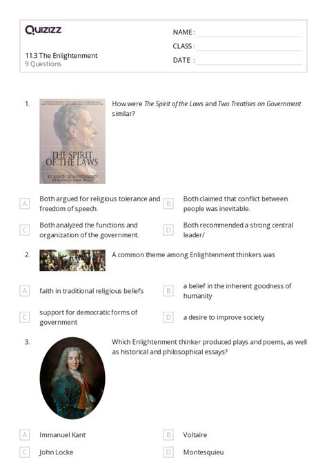 The Enlightenment Worksheets On Quizizz Free Printable