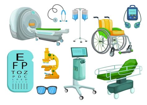 Free Vector | Set of hospital medical equipment and devices cartoon