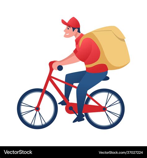 Food Delivery Worker On Bicycle Cartoon Man Vector Image