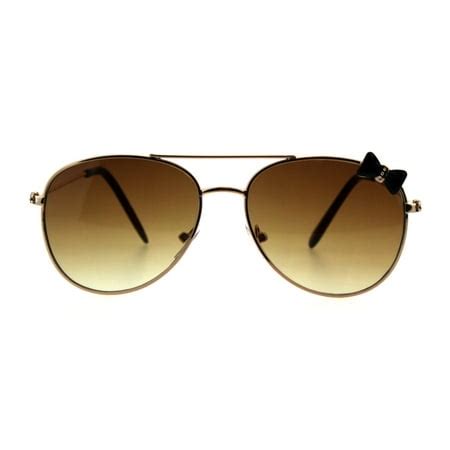 SA106 - Girls Kids Size Ribbon Jewel Trim Pilots Metal Rim Sunglasses Gold Black Brown - Walmart.com