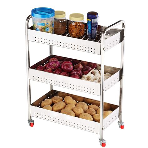 Nilzone Folding Stainless Steel Fruits Vegetable Trolley Basket With