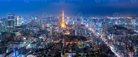 Panorama view over Tokyo tower and Tokyo cityscape view from Roppongi