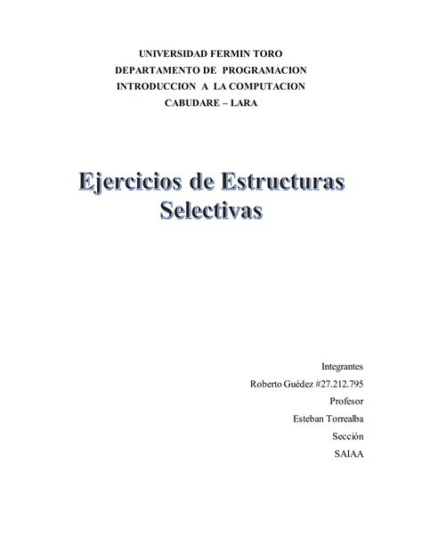 Ejercicios De Estructuras Selectivas PDF