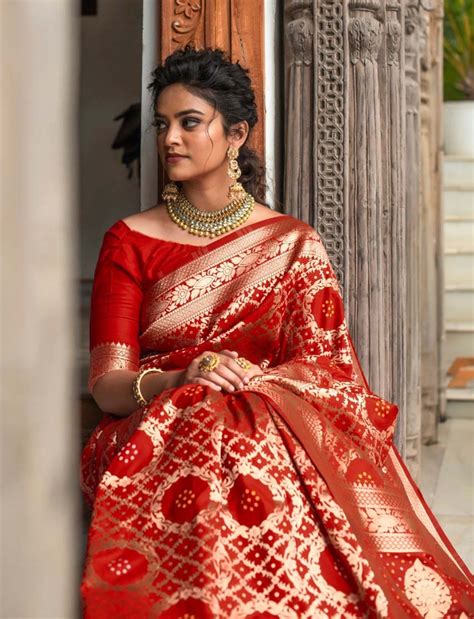 Red Banarasi Silk Saree At Indifeels Australia