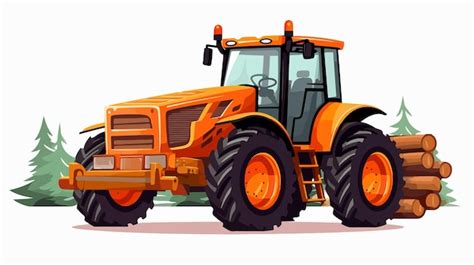 A Drawing Of A Tractor With Orange Wheels Premium AI Generated Vector