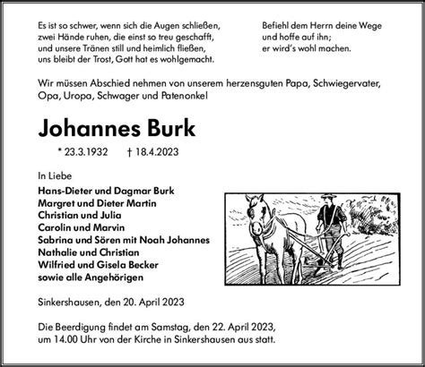 Traueranzeigen Von Johannes Burk Vrm Trauer De