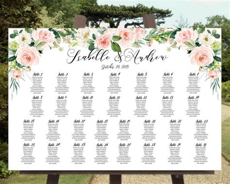 Printable Blush Pink Floral Greenery Wedding Seating Chart Template