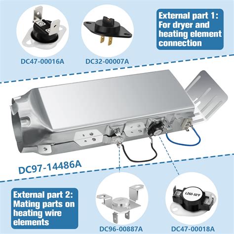 DC97 14486A Dryer Heating Element Heater Duct Assembly Replacement For