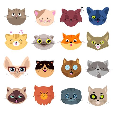 Visages Amusants De Chat De Dessin Animé Portraits De Chaton Mignon