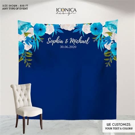 Wedding Backdrops Birthday Backdrop Floral Blue Photo Backdrop Navy