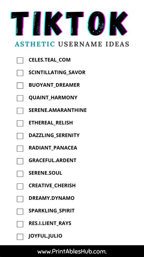 Printable List Of Tik Tok Username Ideas Printables Hub