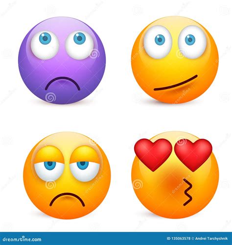 Smiley Emoticon Set Yellow Face With Emotions Mood Facial Expression