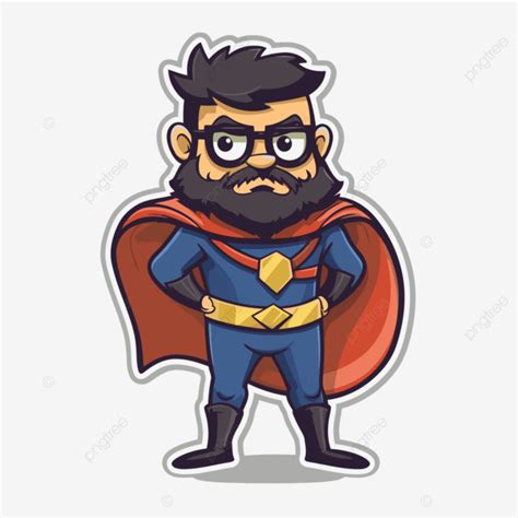 Superhero Bearded Man With Glasses Sticker Clipart Vector Sticker