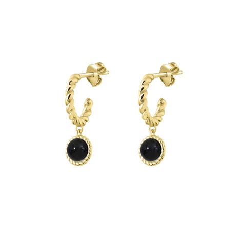 Boucles D Oreilles Femme Cr Oles Aloha Agatha Laiton Plaqu Or Et Onyx