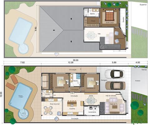 Projeto De Casa Contempor Nea Para Terrenos De X M Piscina Ou