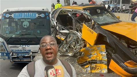 Un grave choc sur lautoroute vers Pikine un bus persécute un taxi