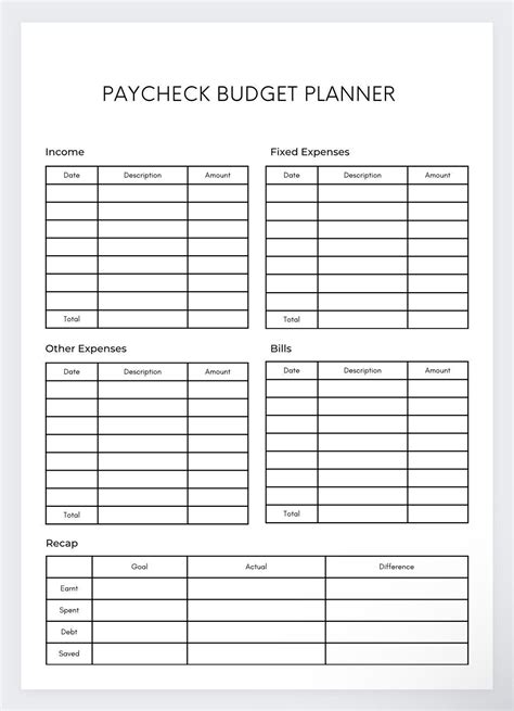 Paycheck Breakdown Planner Paycheck Budget Financial Planner Budget