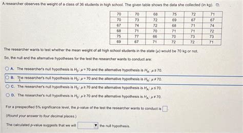 Solved A Researcher Observes The Weight Of A Class Of