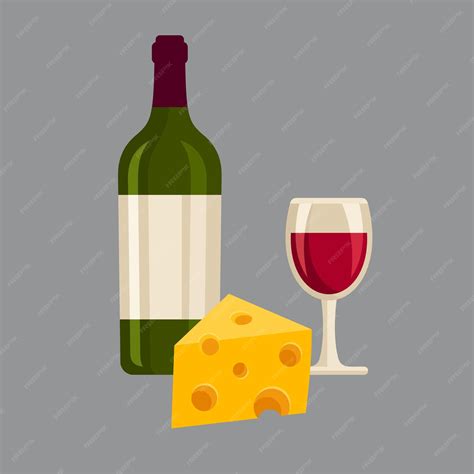 Premium Vector Wine Bottle Glass And Cheese Flat Style Vector