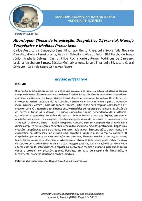 PDF ABORDAGEM CLÍNICA DA INTOXICAÇÃO DIAGNÓSTICO DIFERENCIAL MANEJO