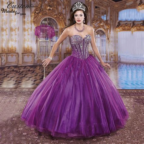 Vestidos De 15 Anos Ball Gown Party Dress for 15 Years Crystals Plus Size Masquerade Purple ...