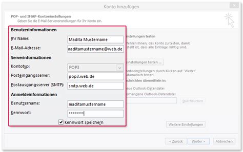 Outlook POP3 Einrichten WEB DE Hilfe