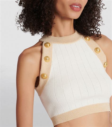 Womens Balmain Neutrals Button Detail Crop Top Harrods Us