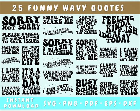 Funny Wavy Quotes Svg Bundle 25 Designs Groovy Funny Sayings Svg By