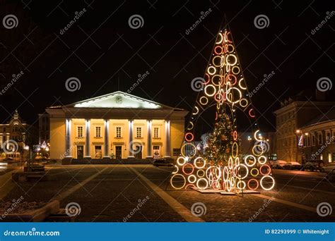 Christmas Tree In The Town Hall Square Vilnius Lithuania Editorial