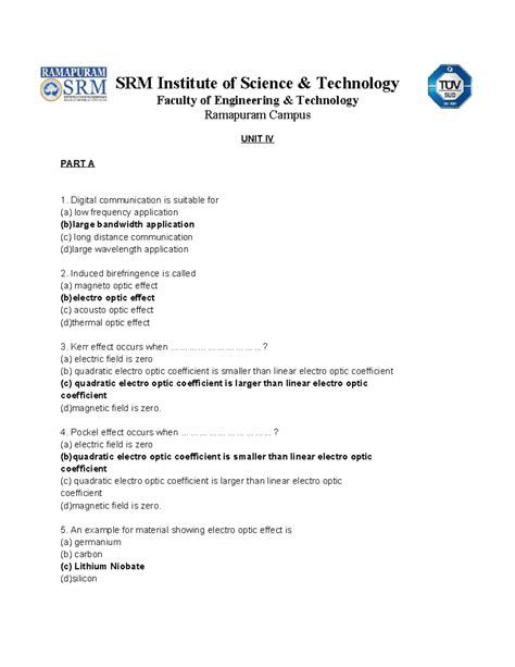 Unit Iv Question Bank Srm Institute Of Science Technology Faculty