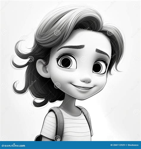 Realistic Black and White Cartoon Girl with Backpack - Coloring Art for ...