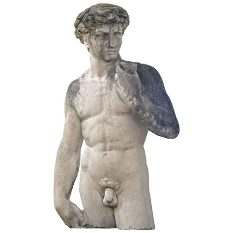 Weathered Lifesize Cast Cement Statue Of Male Nude After Michelangelo S