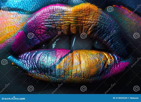 An Intimate View Of A Persons Lips Adorned With A Stunning Array Of