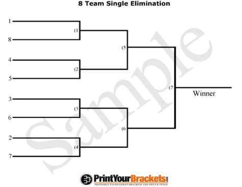 8 Team Seeded Single Elimination Bracket | Printable