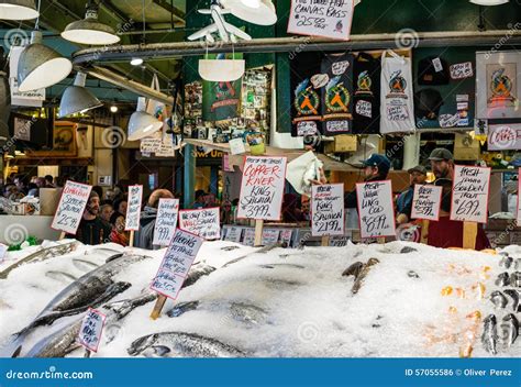 Workers at Pike Place Fish Market Throwing Fish Editorial Photo - Image of district, market ...